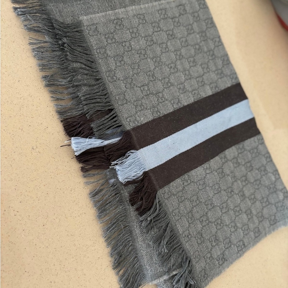 Gucci Soft Wool Scarf Grey + Soft Blue